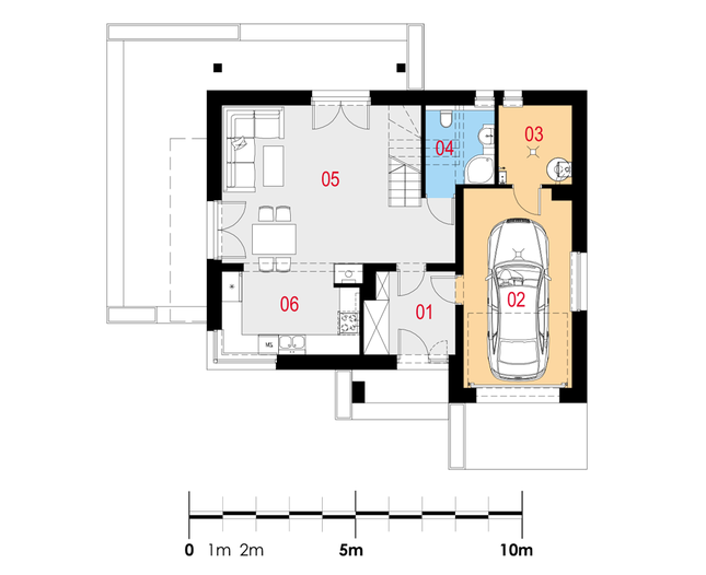 Rzut parteru lustro POW. 75,7 m²
