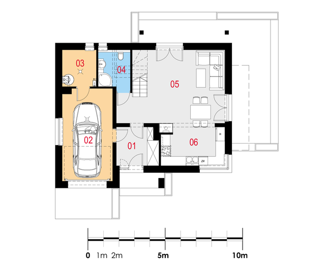 Rzut parteru POW. 75,7 m²