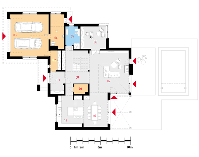 Rzut parteru lustro POW. 208,1 m²