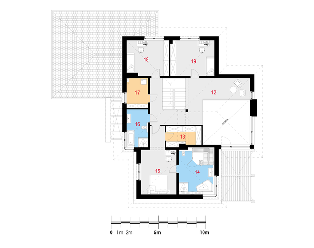 Rzut piętra lustro POW. 128,9 m²