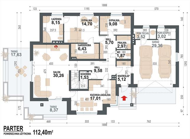 Rzut parteru POW. 148,3 m²
