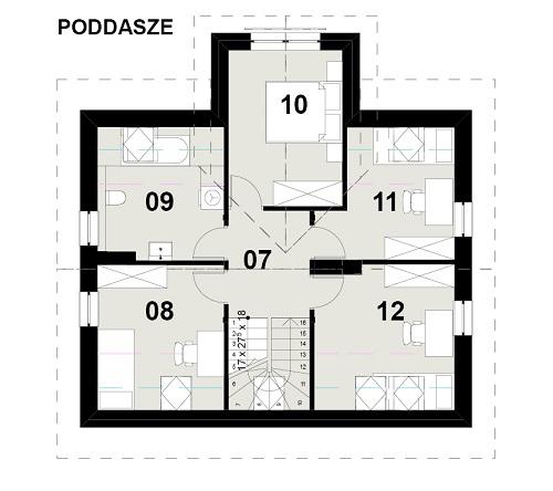 Rzut poddasza POW. 65,4 m²