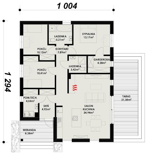 Rzut parteru POW. 98,9 m²