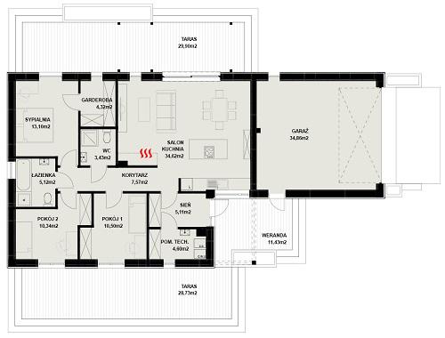 Rzut parteru POW. 133,6 m²