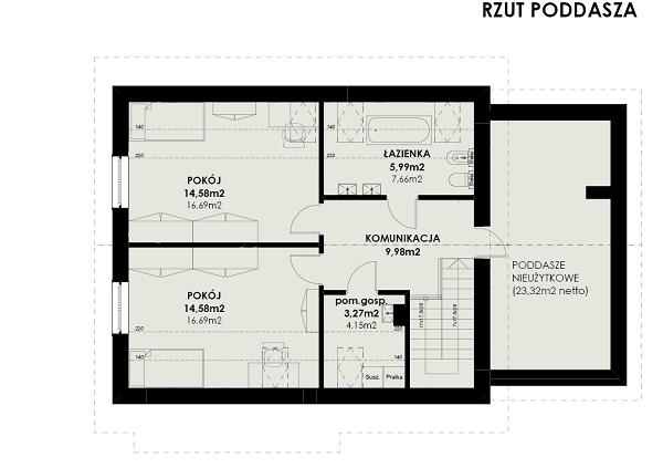 Rzut poddasza POW. 78,5 m²