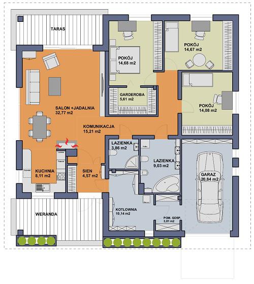 Rzut parteru POW. 157,4 m²