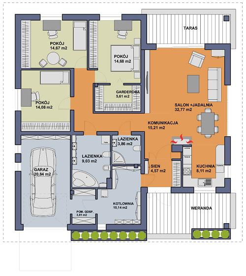 Rzut parteru lustro POW. 157,4 m²