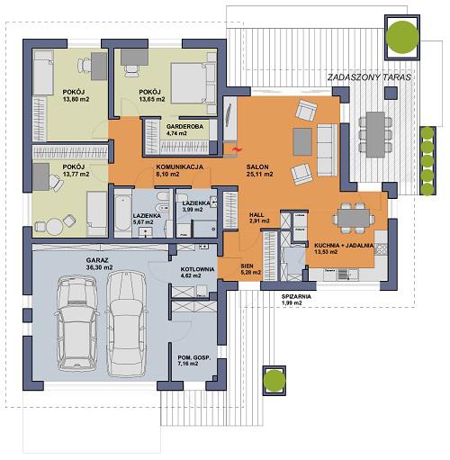 Rzut parteru POW. 160,6 m²