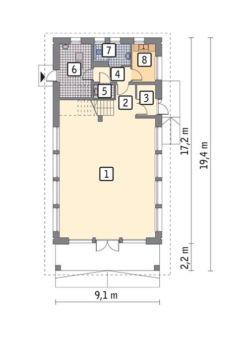 Rzut parteru POW. 123,1 m²