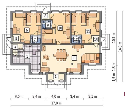 Rzut parteru POW. 173,8 m²