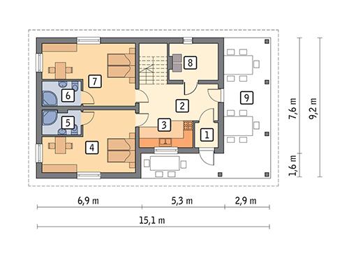 Rzut parteru POW. 77,5 m²