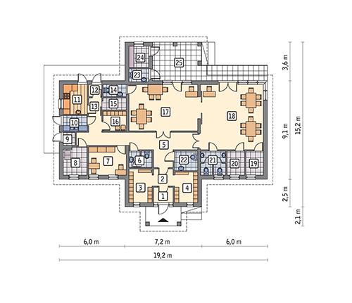 Rzut parteru POW. 156,9 m²