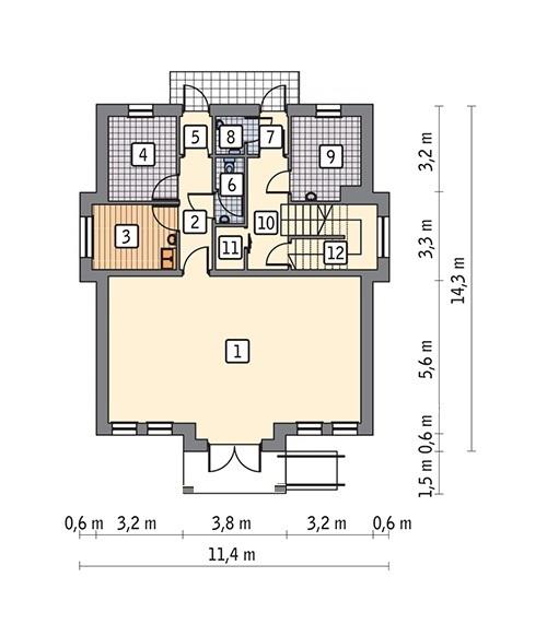 Rzut parteru: (ogrzewanie - paliwo stałe) POW. 98,4 m²