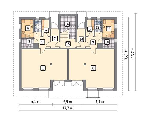 Rzut parteru POW. 173,6 m²