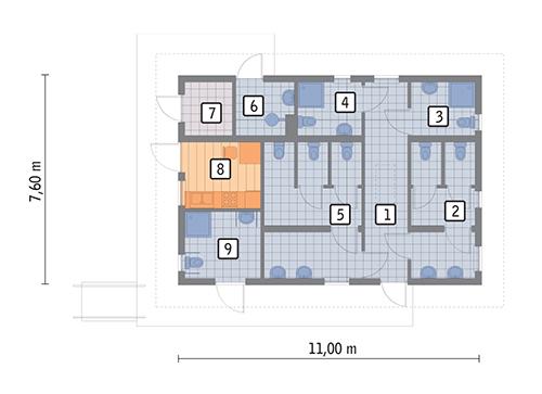 Rzut parteru lustro POW. 65,0 m²