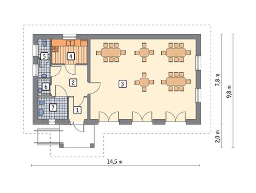 Rzut parteru POW. 90,8 m²