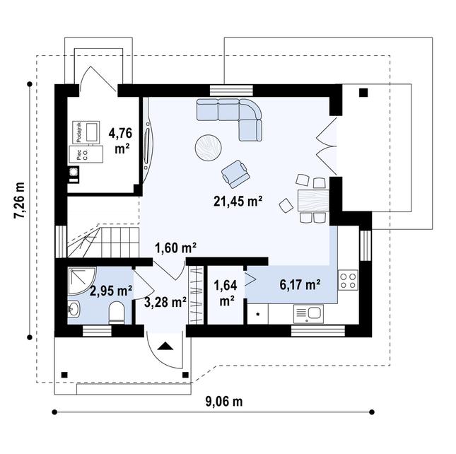 Rzut parteru POW. 41,9 m²