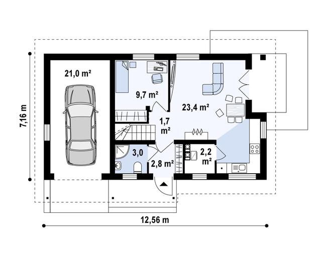 Rzut parteru POW. 63,8 m²