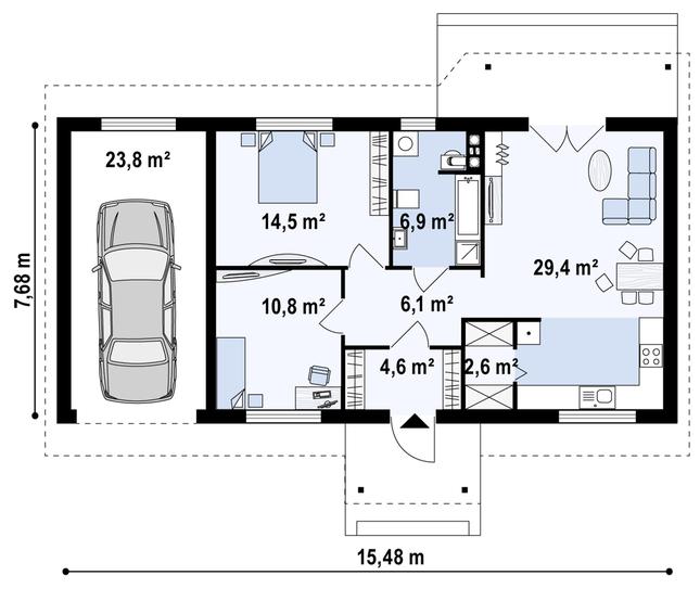 Rzut parteru POW. 96,5 m²