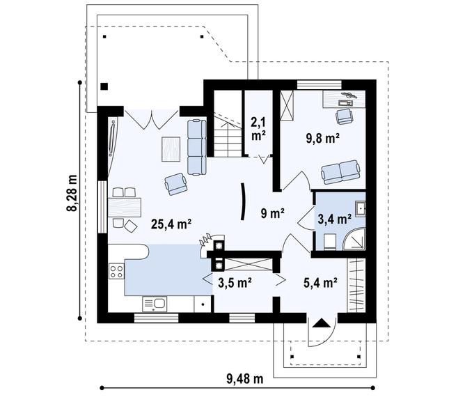 Rzut parteru POW. 57,9 m²