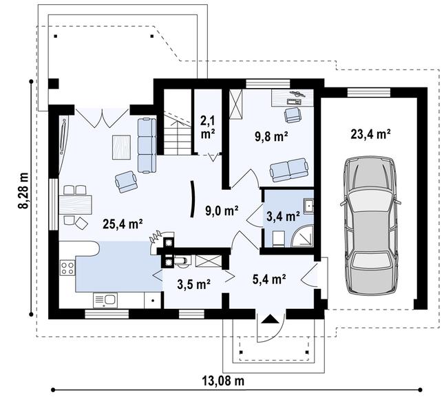 Rzut parteru POW. 80,7 m²