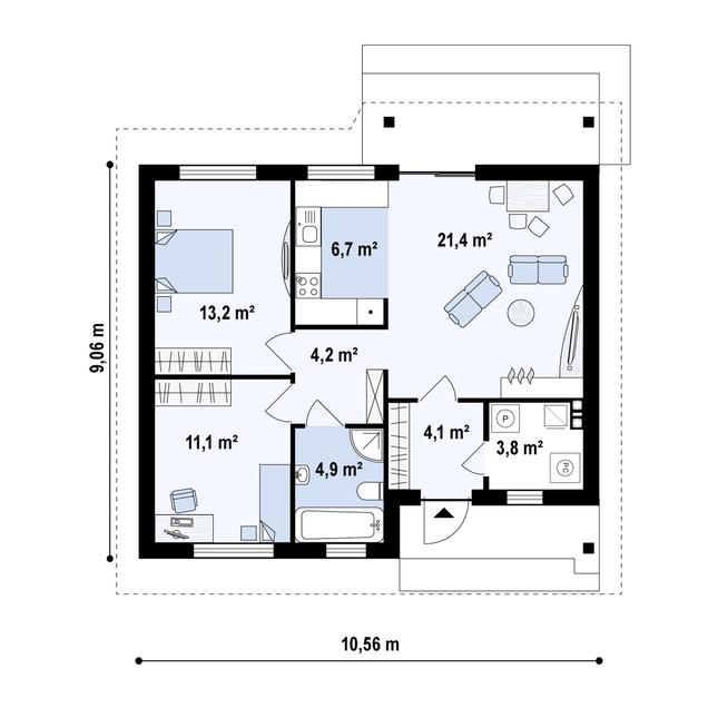 Rzut parteru POW. 69,3 m²