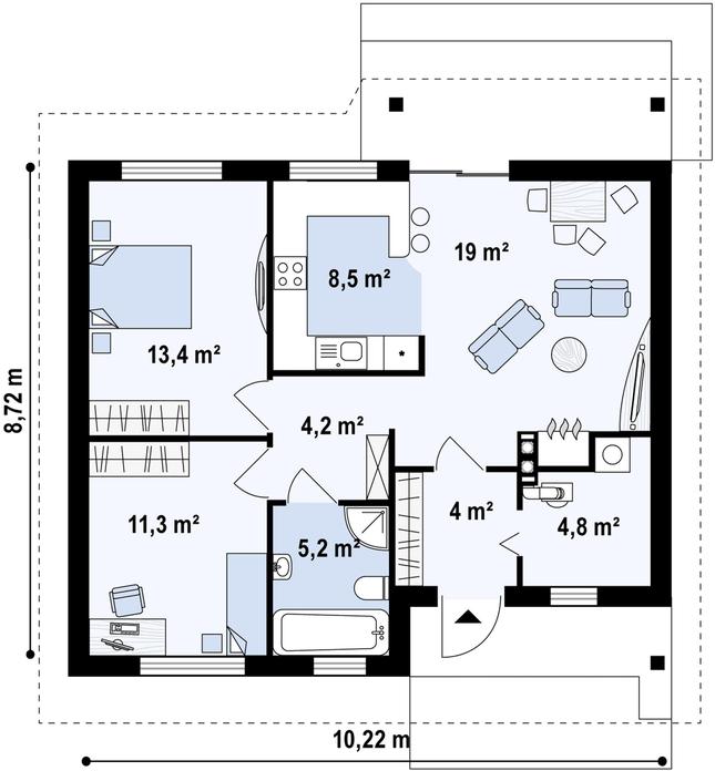 Rzut parteru POW. 69,6 m²