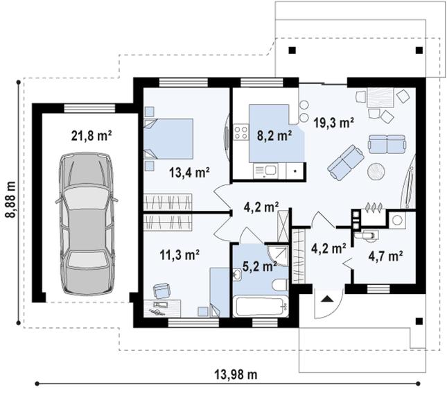 Rzut parteru POW. 90,5 m²