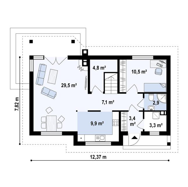 Rzut parteru POW. 72,2 m²