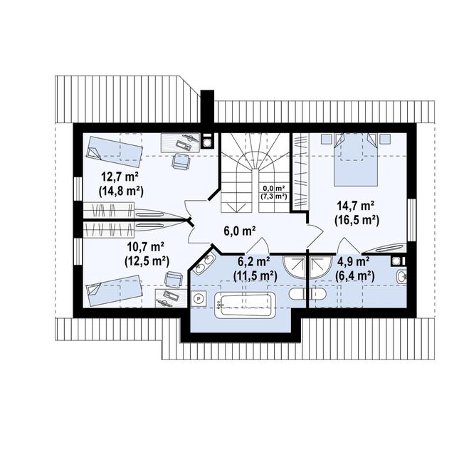 Rzut poddasza POW. 74,9 m²
