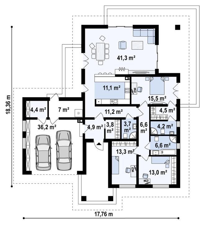 Rzut parteru POW. 187,2 m²