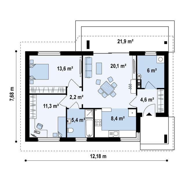 Rzut parteru POW. 70,5 m²
