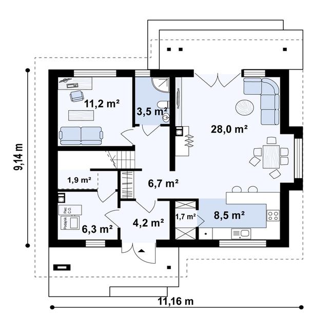 Rzut parteru POW. 72,0 m²