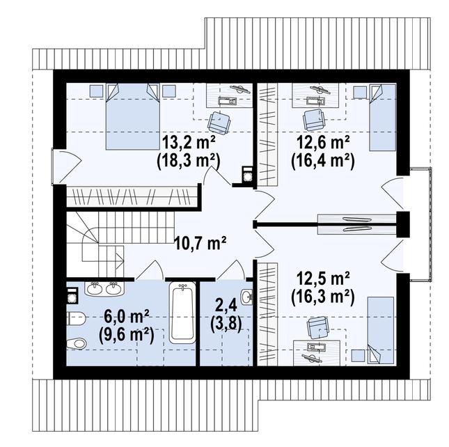 Rzut poddasza POW. 75,2 m²