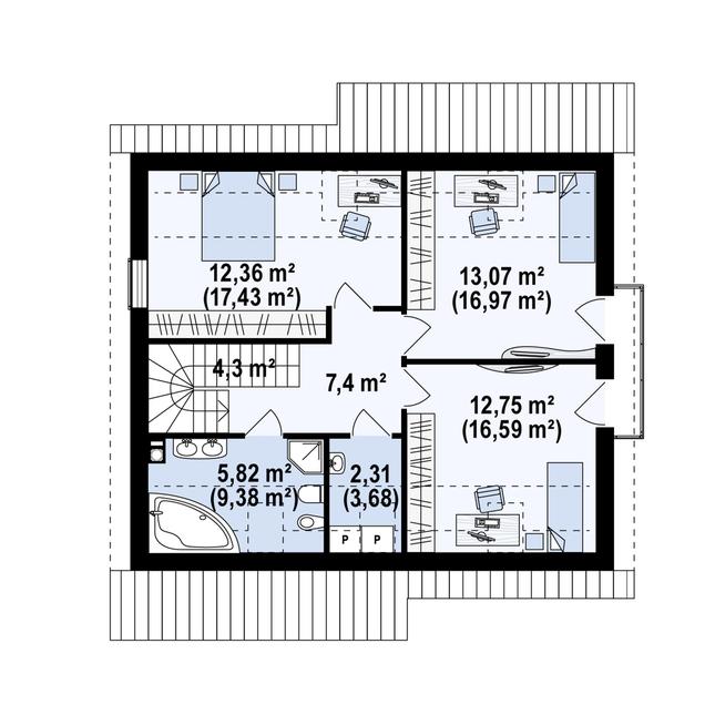 Rzut poddasza POW. 75,7 m²