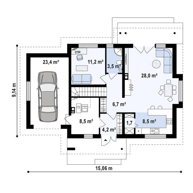Rzut parteru POW. 95,7 m²