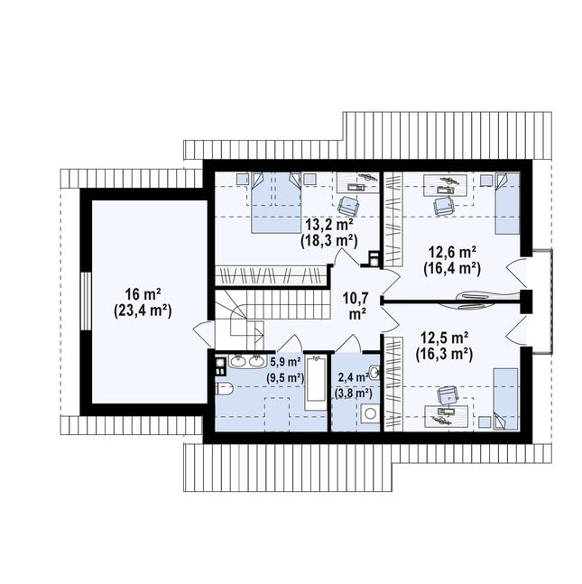 Rzut poddasza POW. 98,5 m²