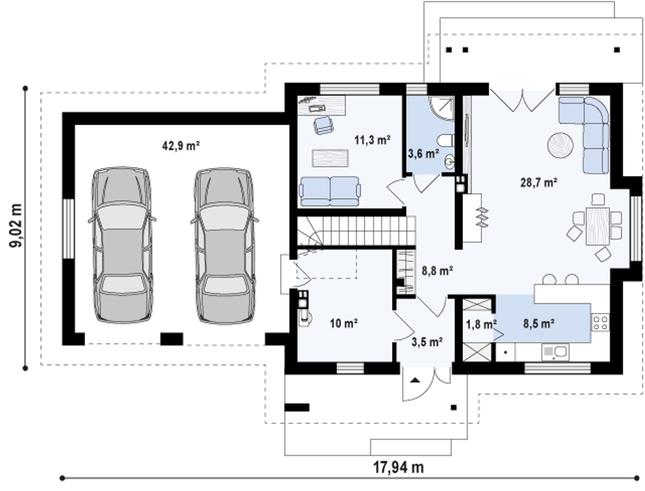 Rzut parteru POW. 115,0 m²