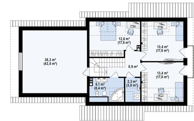 Rzut poddasza POW. 117,8 m²