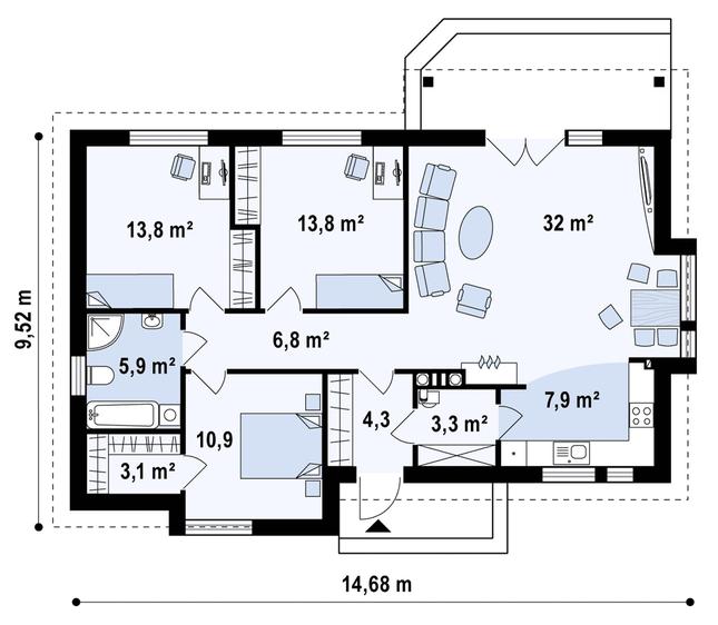 Rzut parteru POW. 100,8 m²