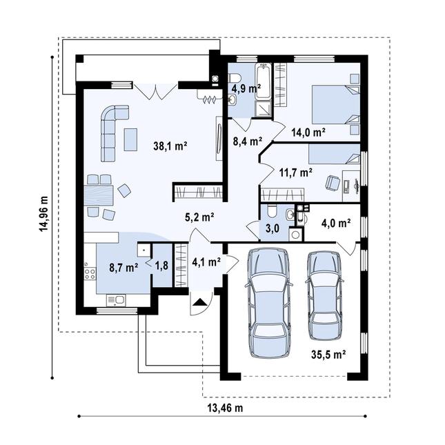 Rzut parteru POW. 140,3 m²