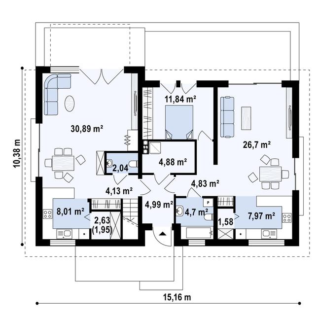 Rzut parteru POW. 115,2 m²