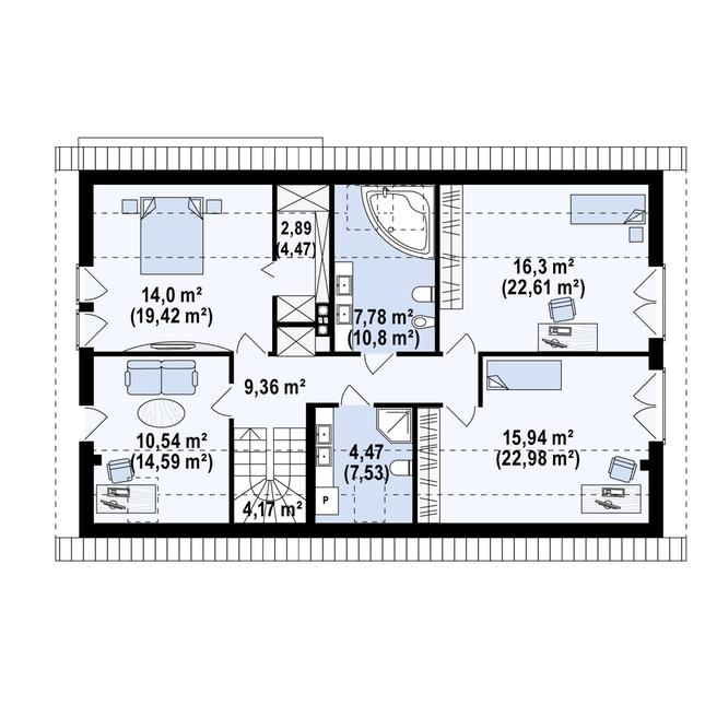Rzut poddasza POW. 115,9 m²