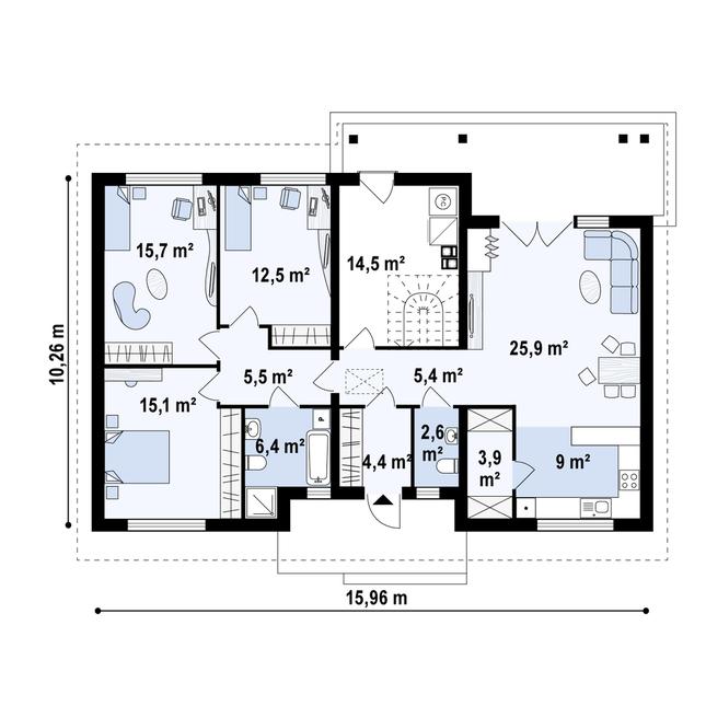 Rzut parteru POW. 120,9 m²