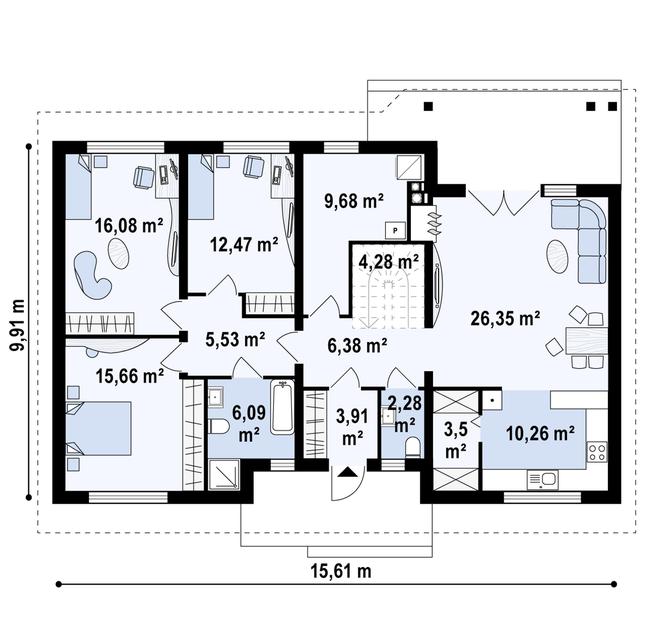 Rzut parteru POW. 122,5 m²