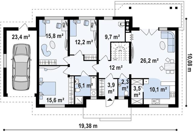 Rzut parteru POW. 141,5 m²