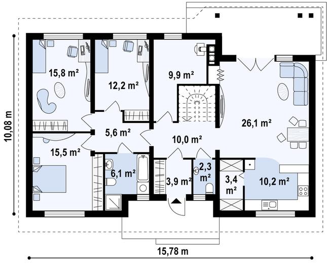 Rzut parteru POW. 120,6 m²
