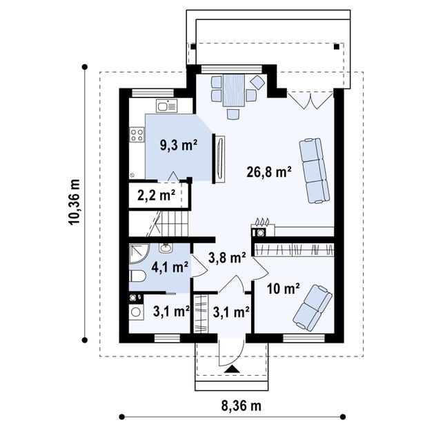 Rzut parteru POW. 61,8 m²