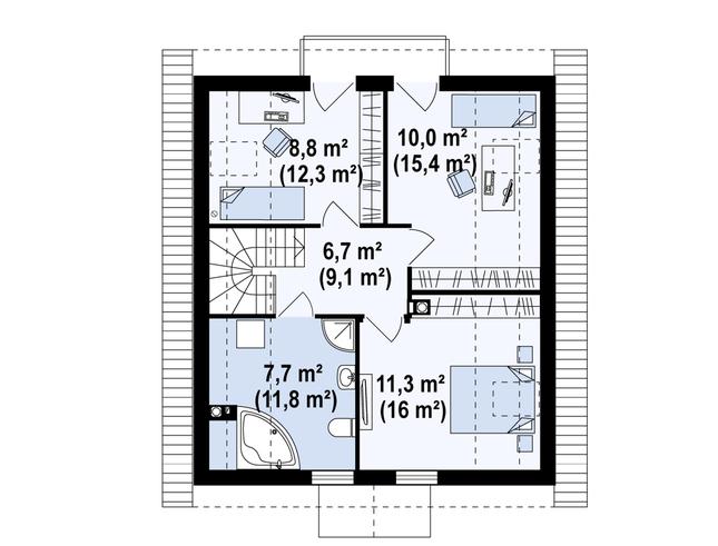 Rzut poddasza POW. 64,2 m²