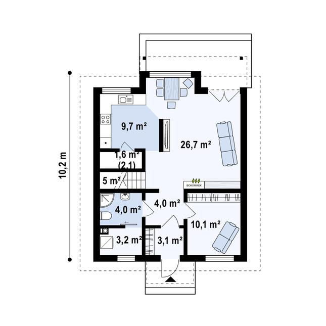 Rzut parteru POW. 62,8 m²